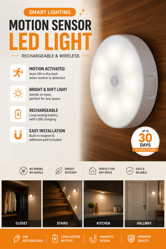 ZEXO's Rechargeable Motion Sensor LED Night Light for Modern Kitchen, Cabinet, Stair, Closet.